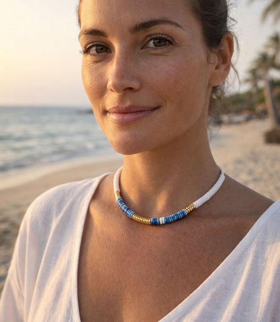 Boho Halskette mit Natursteinen & Muscheln – Edelstahl