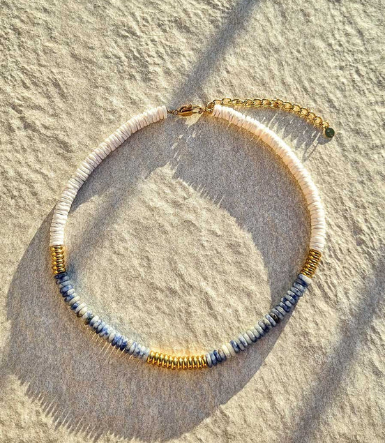 Boho Halskette mit Natursteinen & Muscheln – Edelstahl
