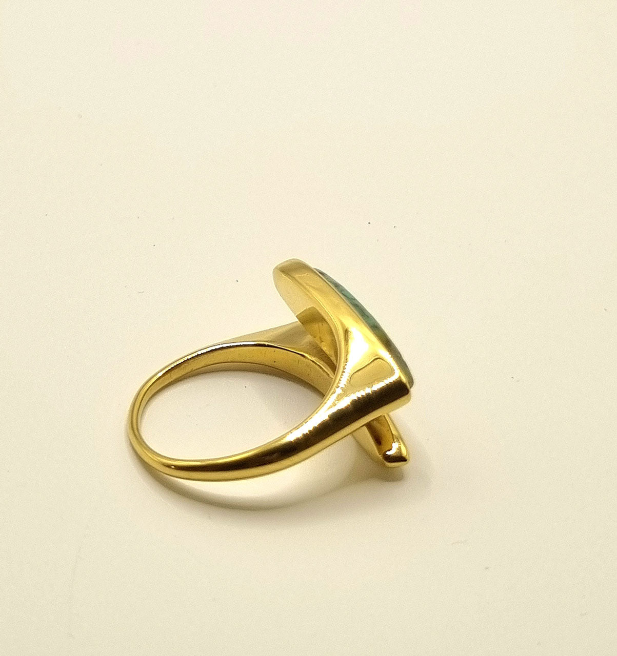 Ring goldfarben mit Türkis, zweireihig offen