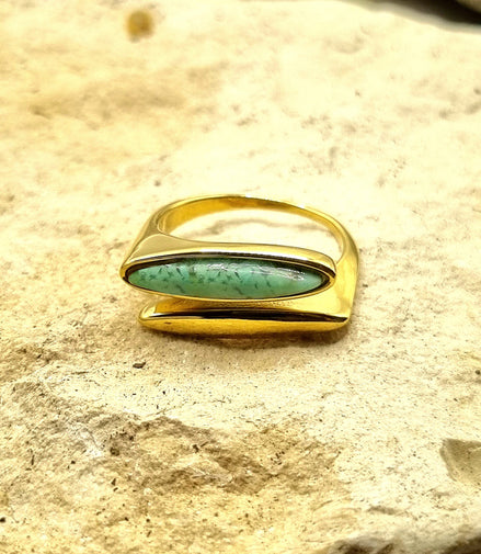 Ring goldfarben mit Türkis, zweireihig offen