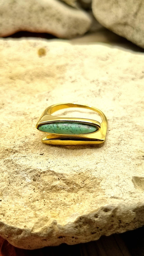 Ring goldfarben mit Türkis, zweireihig offen