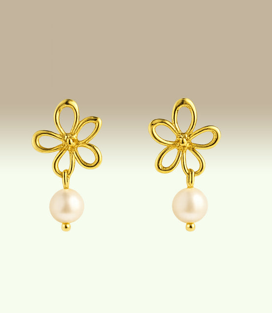 Ohrstecker mit Blumenanhänger & Süßwasserperle