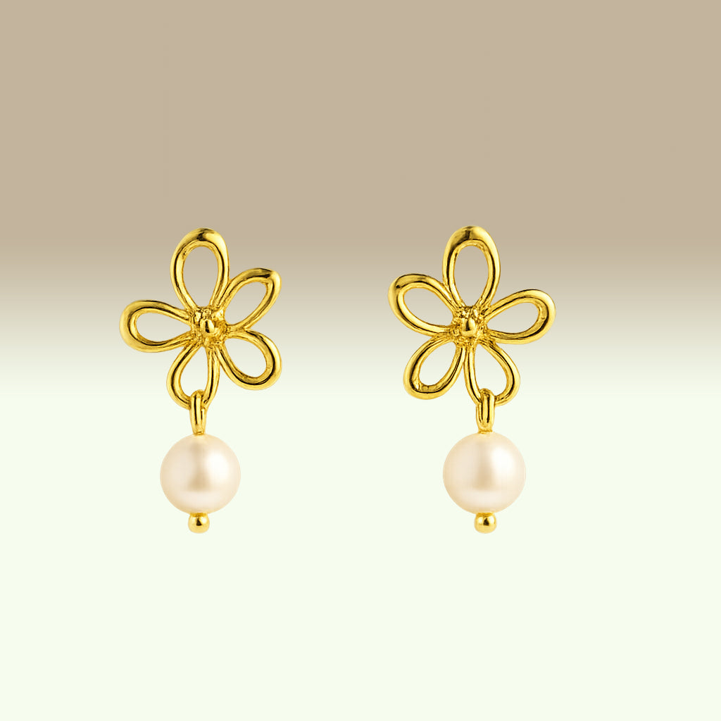 Ohrstecker mit Blumenanhänger & Süßwasserperle