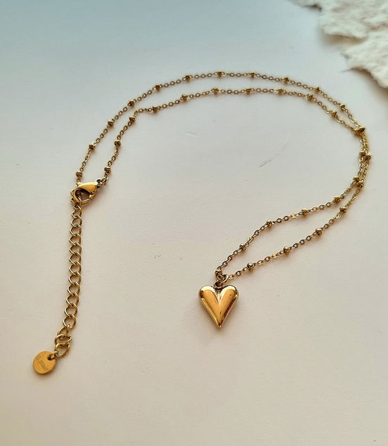 Gold Heart Necklace with Modern Mirror Finish
