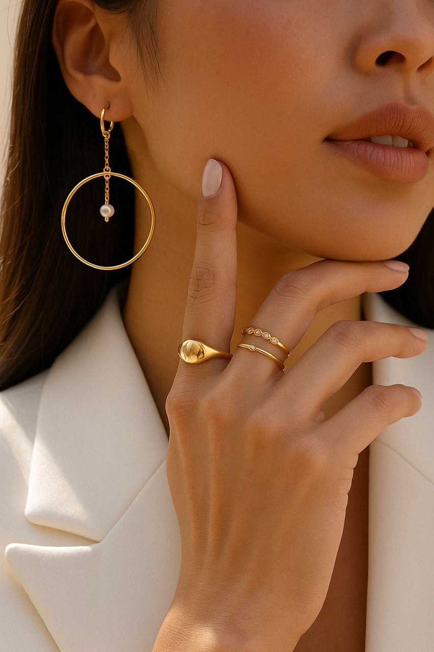 Ohrhänger - Creolen mit Kette, Ring und Süßwasserperle