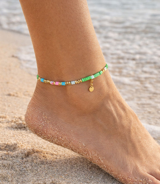 Cheville verte avec perles de howlite – réglable, acier inoxydable