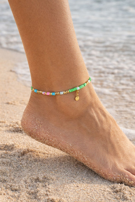 Cheville verte avec perles de howlite – réglable, acier inoxydable