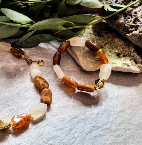 Bracelet élastique marron et doré
