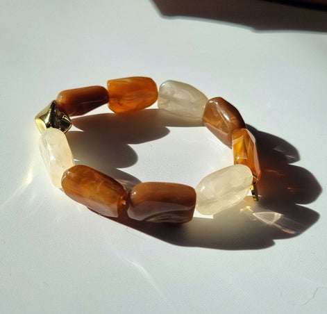 Bracelet élastique marron et doré