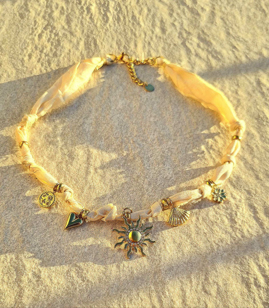 Liberty Halskette mit Strass Anhängern – Sonne, Herz, Muschel & Stern