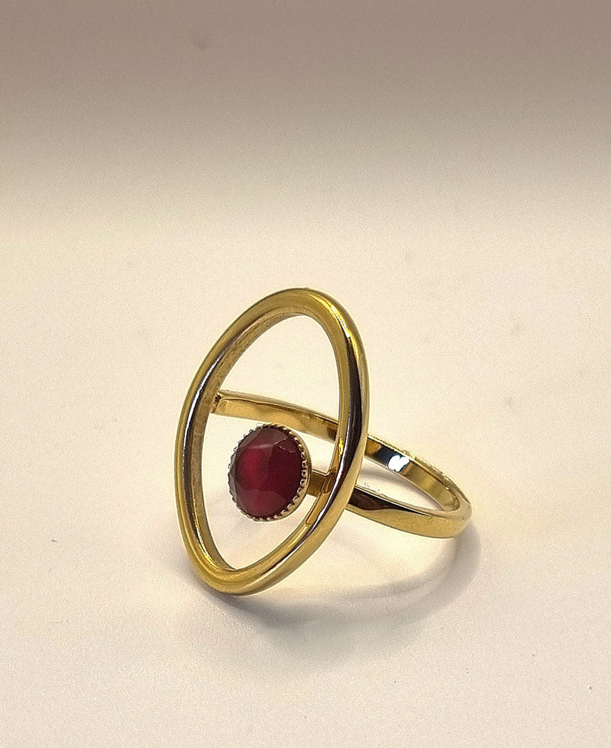 Ring, goldfarben  Karneolstein rot – Edelstahl, größenverstellbar