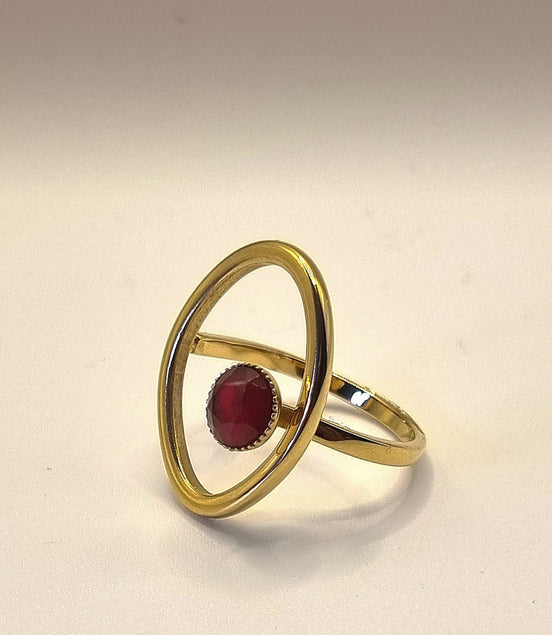 Ring, goldfarben  Karneolstein rot – Edelstahl, größenverstellbar