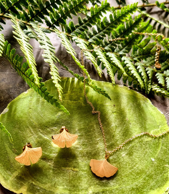 Ginkgo Halskette Gold aus Edelstahl