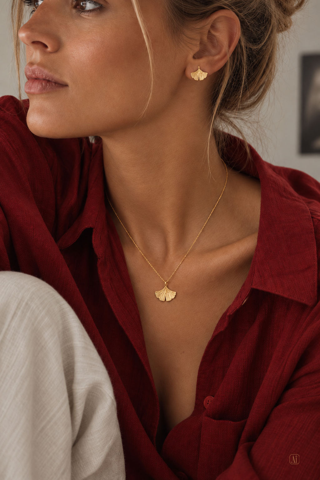 Collier Ginkgo doré en acier inoxydable