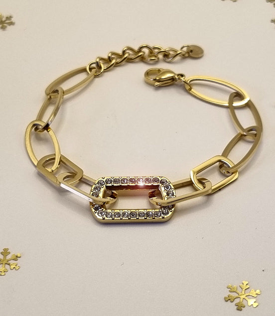 Armband aus goldfarbenem Edelstahl mit rechteckigem Strasselement