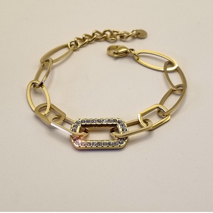 Armband aus goldfarbenem Edelstahl mit rechteckigem Strasselement
