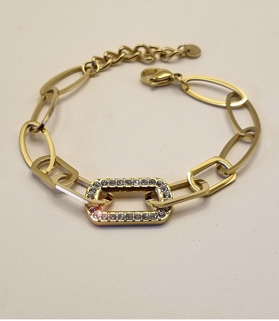 Armband aus goldfarbenem Edelstahl mit rechteckigem Strasselement