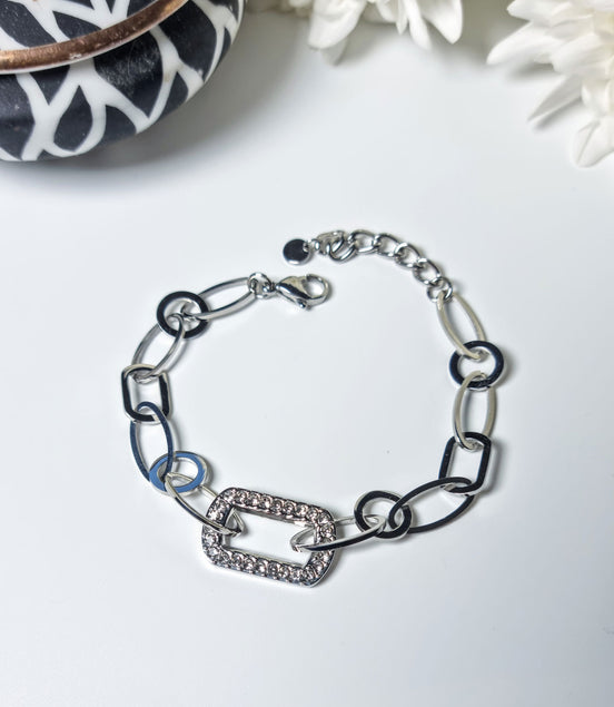 Armband aus Edelstahl, silberfarben mit rechteckigem Strasselement