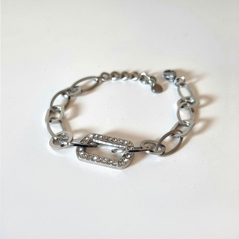 Armband aus Edelstahl, silberfarben mit rechteckigem Strasselement