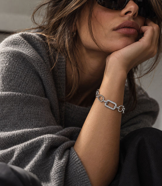 Armband aus Edelstahl, silberfarben mit rechteckigem Strasselement