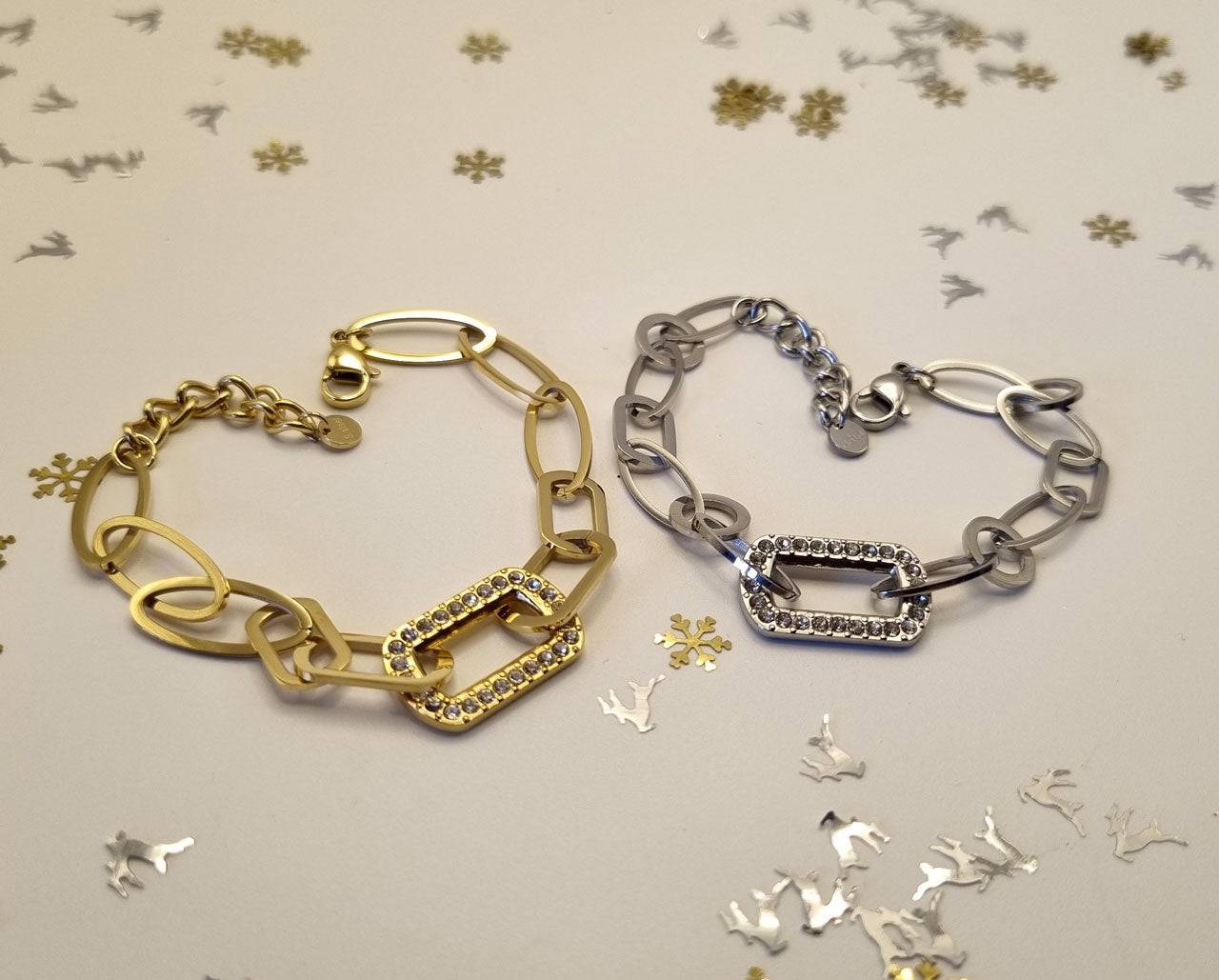 Armband aus Edelstahl, silberfarben mit rechteckigem Strasselement