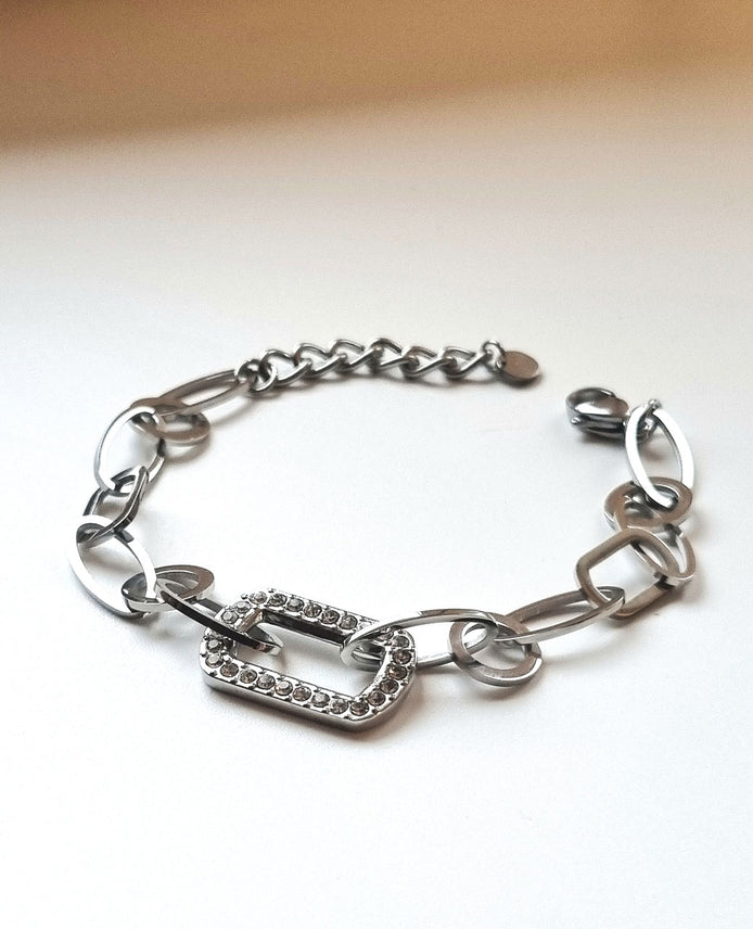 Armband aus Edelstahl, silberfarben mit rechteckigem Strasselement