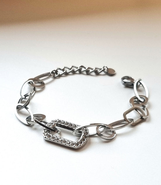 Armband aus Edelstahl, silberfarben mit rechteckigem Strasselement