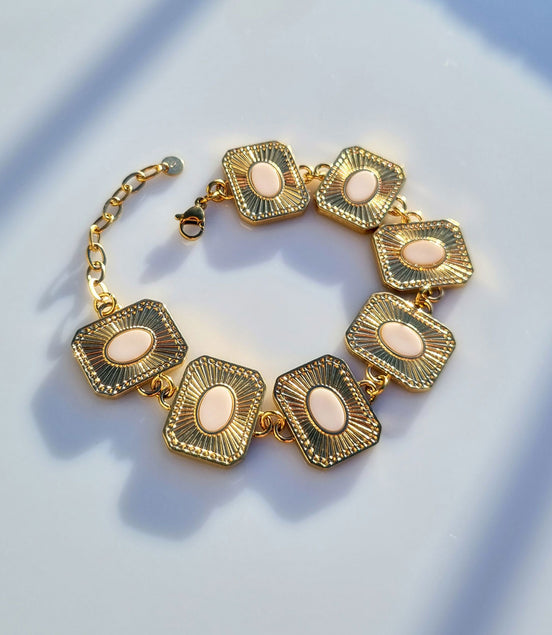 Gold Bracelet with Natural Stones & Rectangular Elements