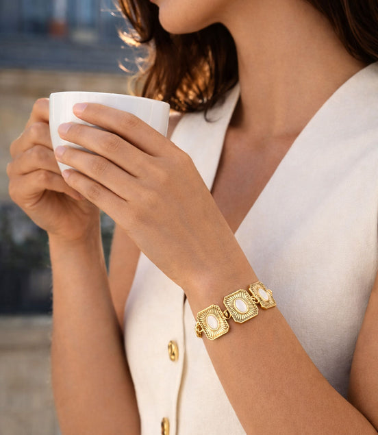 Gold Bracelet with Natural Stones & Rectangular Elements