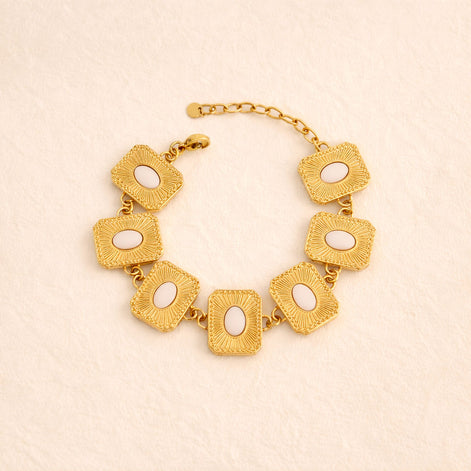 Bracelet doré avec pierres naturelles et éléments rectangulaires