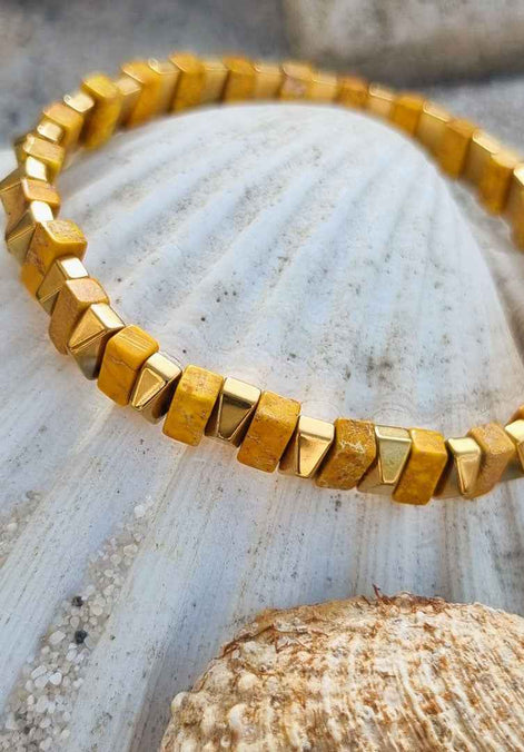 Elastisches Armband Goldfarben – mit Jaspissteinen