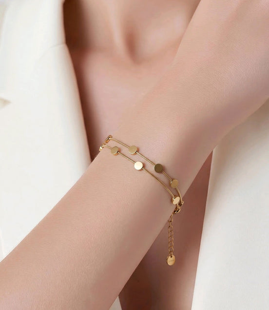 Armkettchen doppelreihig Goldfarben – mit runden Anhängern in Spiegeloptik