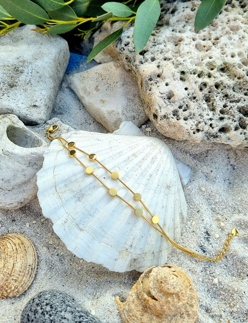 Armkettchen doppelreihig Goldfarben – mit runden Anhängern in Spiegeloptik