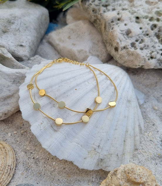 Armkettchen doppelreihig Goldfarben – mit runden Anhängern in Spiegeloptik