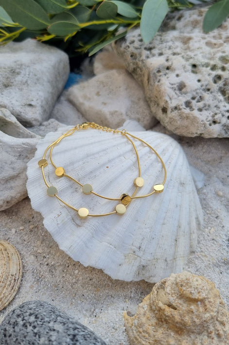 Armkettchen doppelreihig Goldfarben – mit runden Anhängern in Spiegeloptik