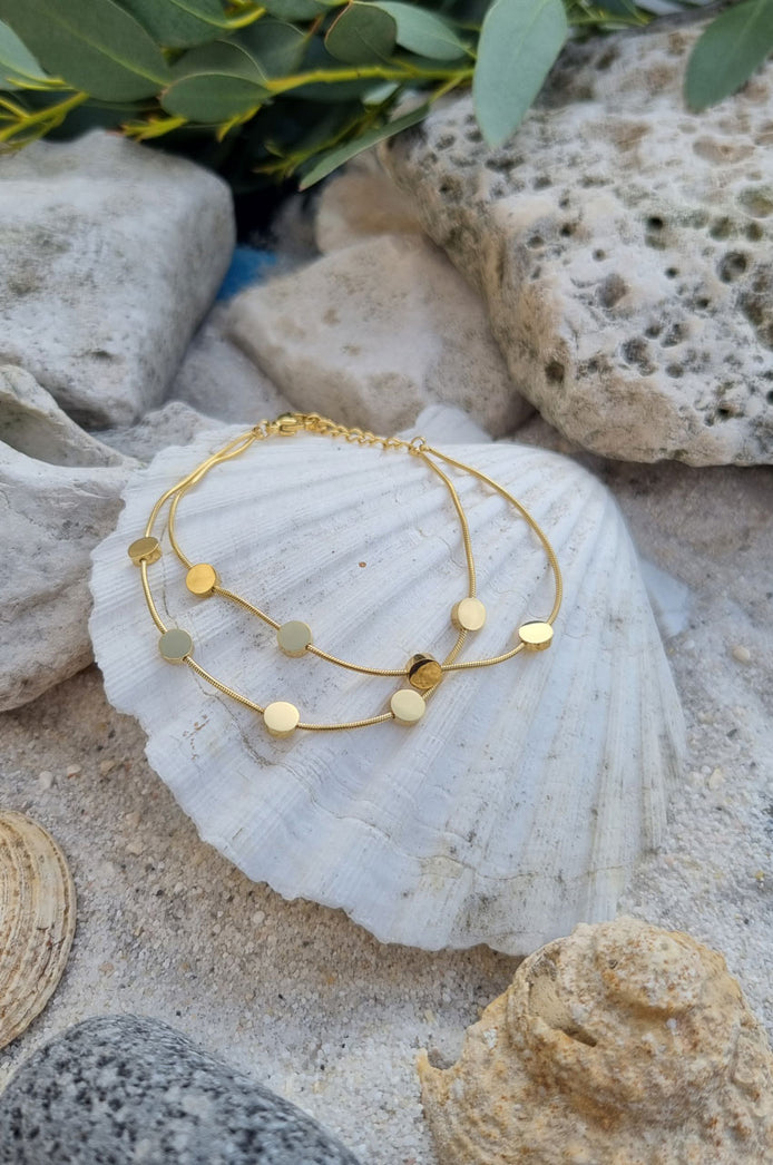 Armkettchen doppelreihig Goldfarben – mit runden Anhängern in Spiegeloptik