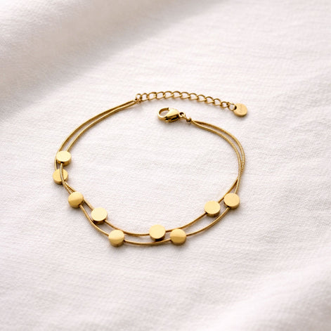 Armkettchen doppelreihig Goldfarben – mit runden Anhängern in Spiegeloptik