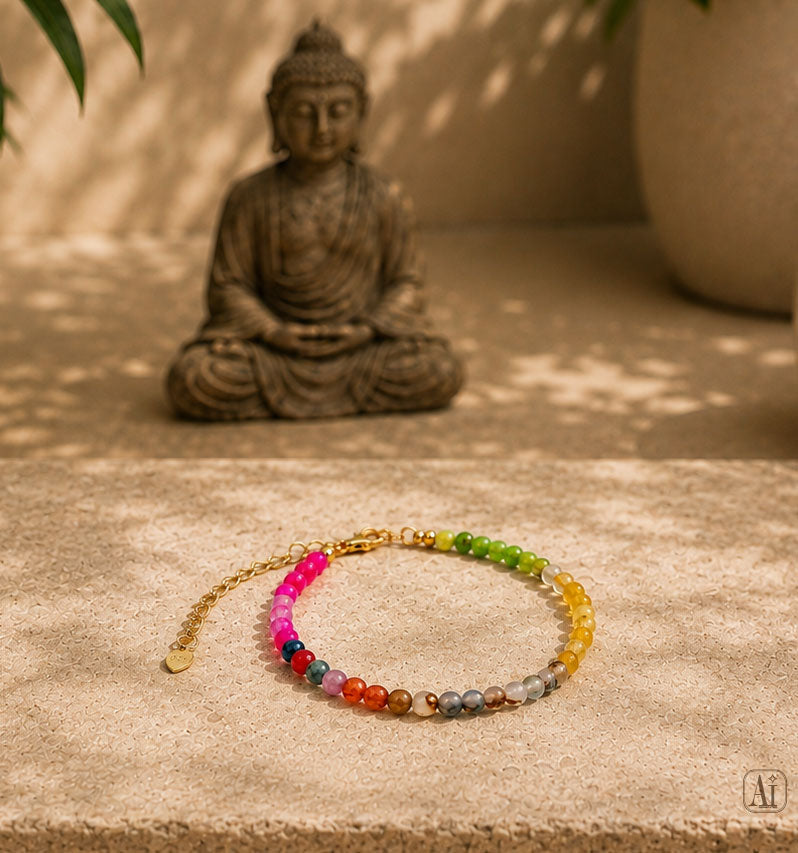 Chakra-Armband aus Achat mit farbenfrohen Natursteinperlen