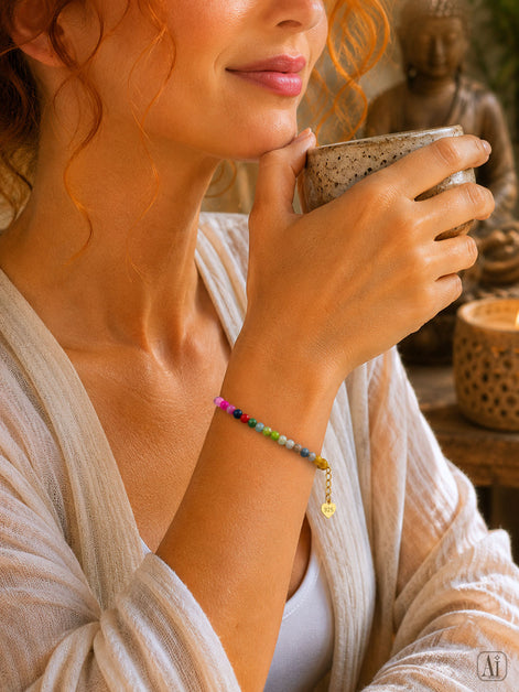 Chakra-Armband aus Achat mit farbenfrohen Natursteinperlen