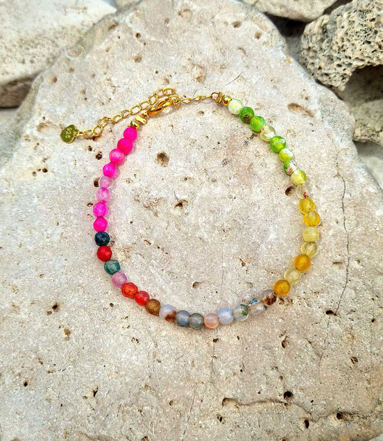 Agate Chakra Bracelet with Colorful Natural Stone Beads