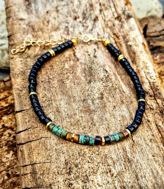 Black Natural Stone Bracelet with Tiger’s Eye, Onyx and Hematite