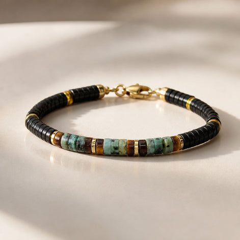 Naturstein-Armband schwarz mit Tigerauge, Onyx und Hämatit